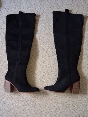 Sugar Black Knee-High Block Heel Boots Size 6.5